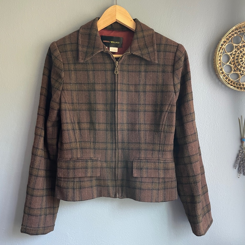 Harris Wallace Plaid Wool Blend Zip-Up Jacket